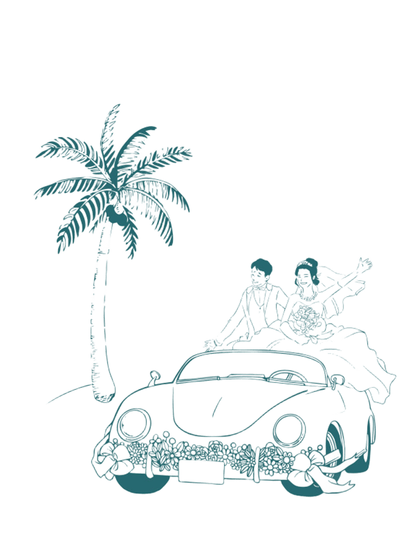 ヤシの木と車のイラスト